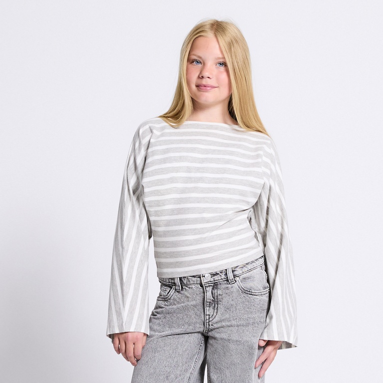 Wide sleeve top "Rochelle star stripe" Grey Melange